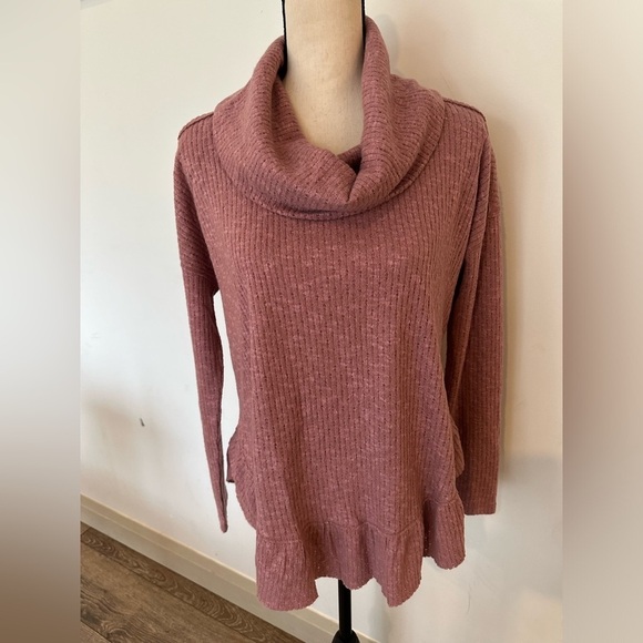 Maeve  Anththropologie pink ruffled sweater shirt top cowl neck XS NWOT - Picture 2 of 4